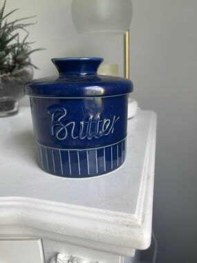 Navy Ceramic Butter Crock with Lid